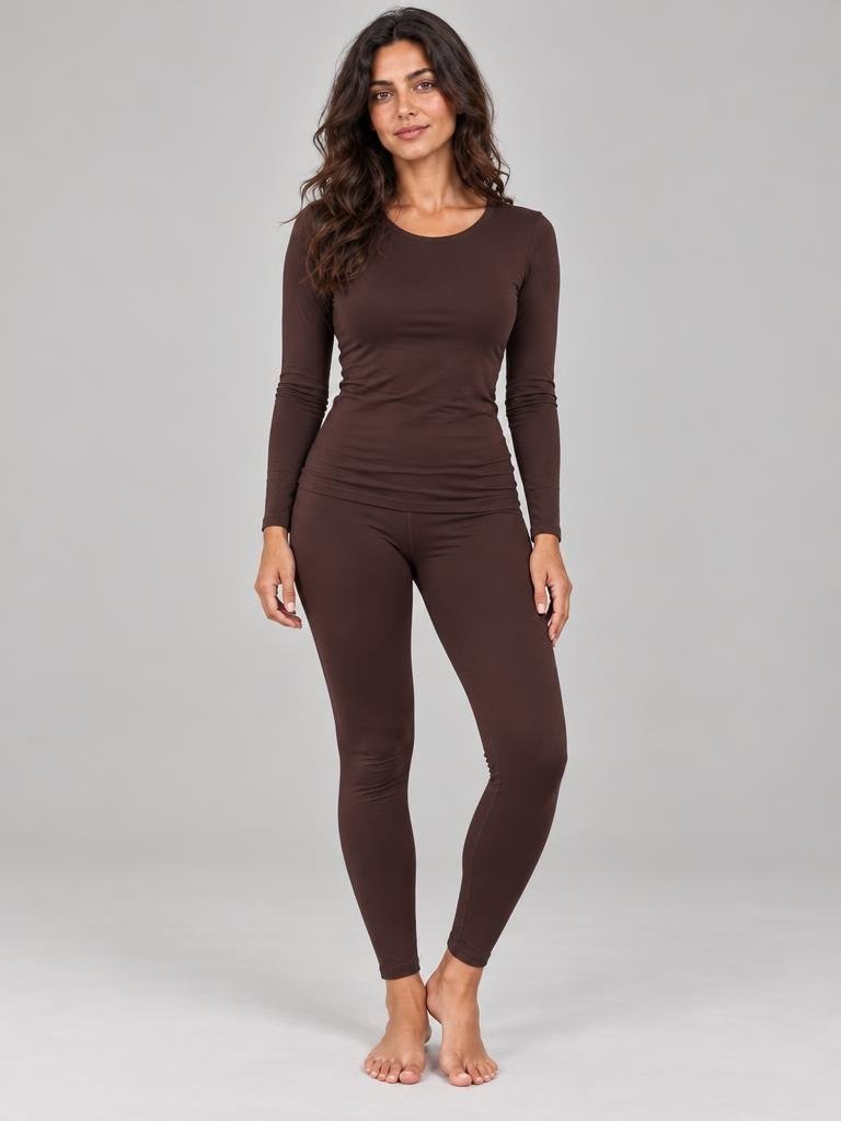 Ensemble T-shirt Manche Longue Col Rond et Legging Chocolat – LILYA