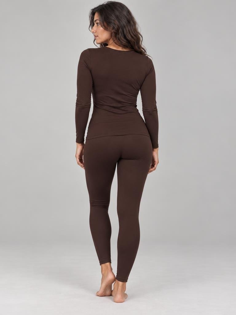 Ensemble T-shirt Manche Longue Col Rond et Legging Chocolat – LILYA