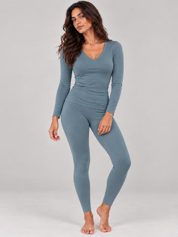 Ensemble T-shirt Manche Longue Col V et Legging Bleu ciel – LILYA