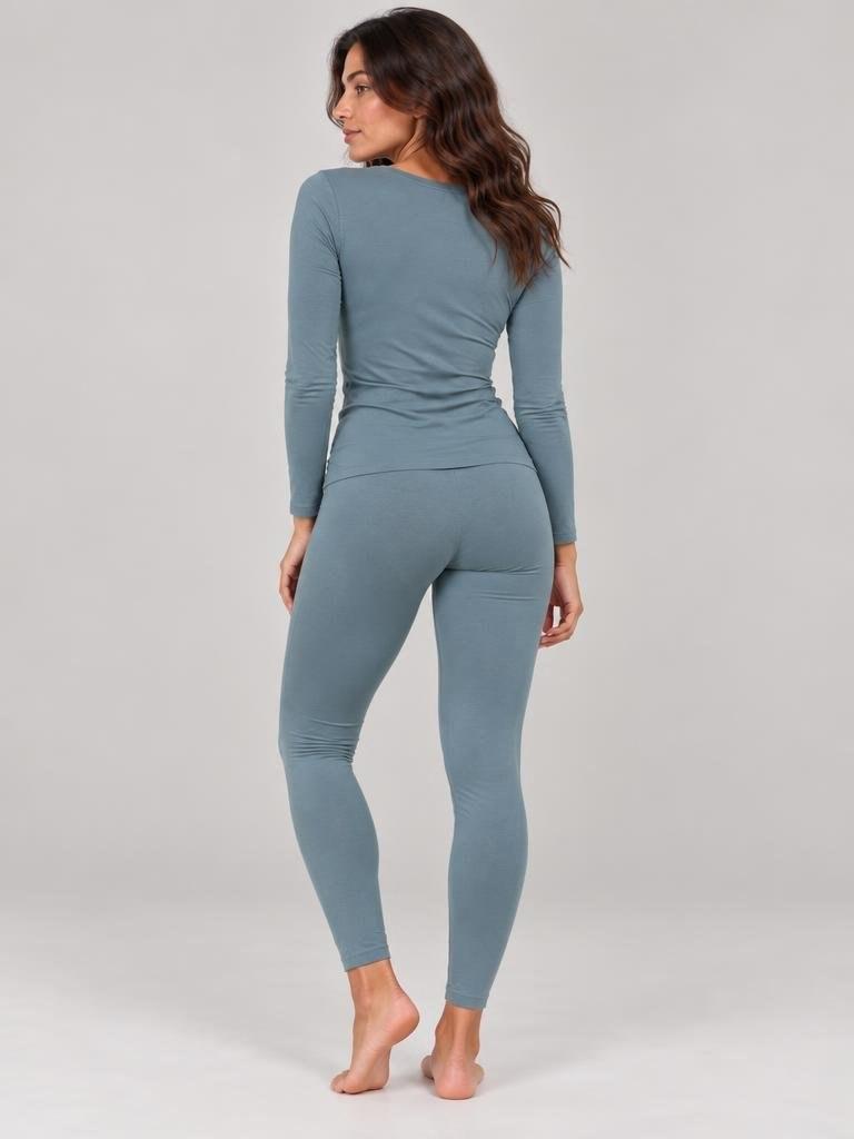 Ensemble T-shirt Manche Longue Col V et Legging Bleu ciel – LILYA