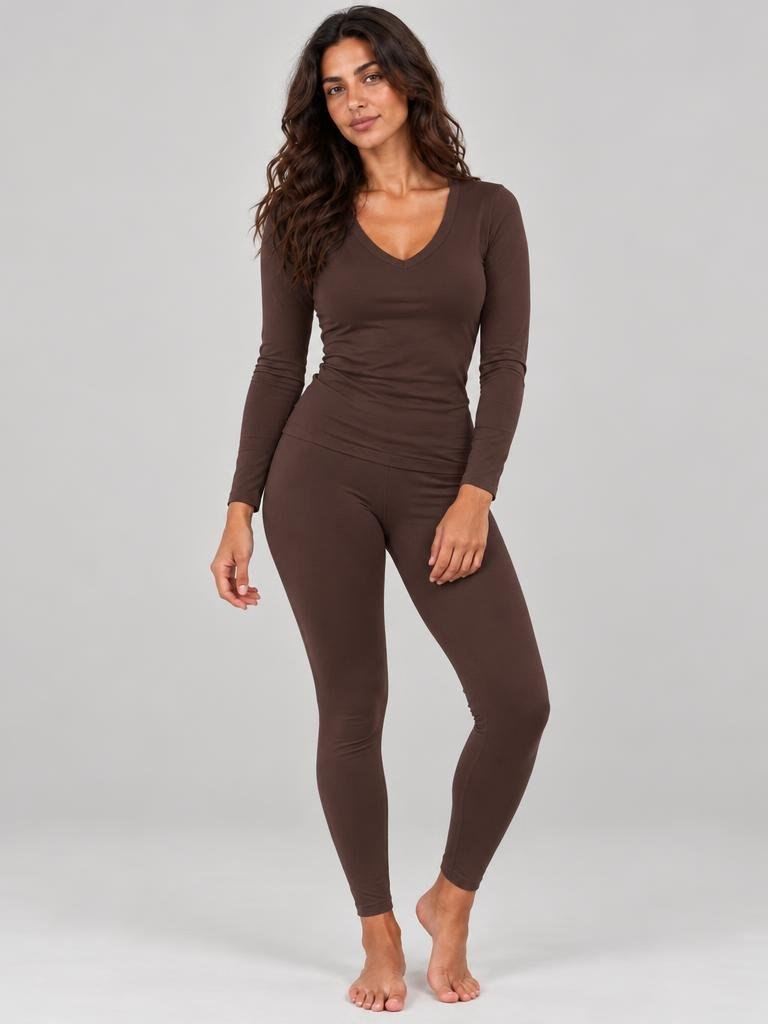 Ensemble LILYA Chocolat : T-shirt manches longues col V et legging