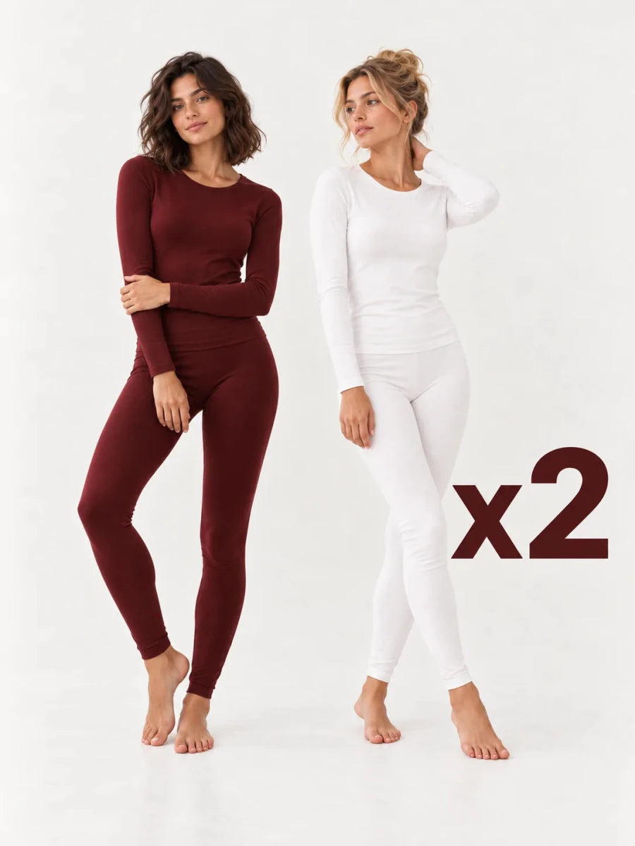 Pack 2 Ensembles T-shirt Manche Longue Col Rond et Legging Grenat & Blanc – LILYA