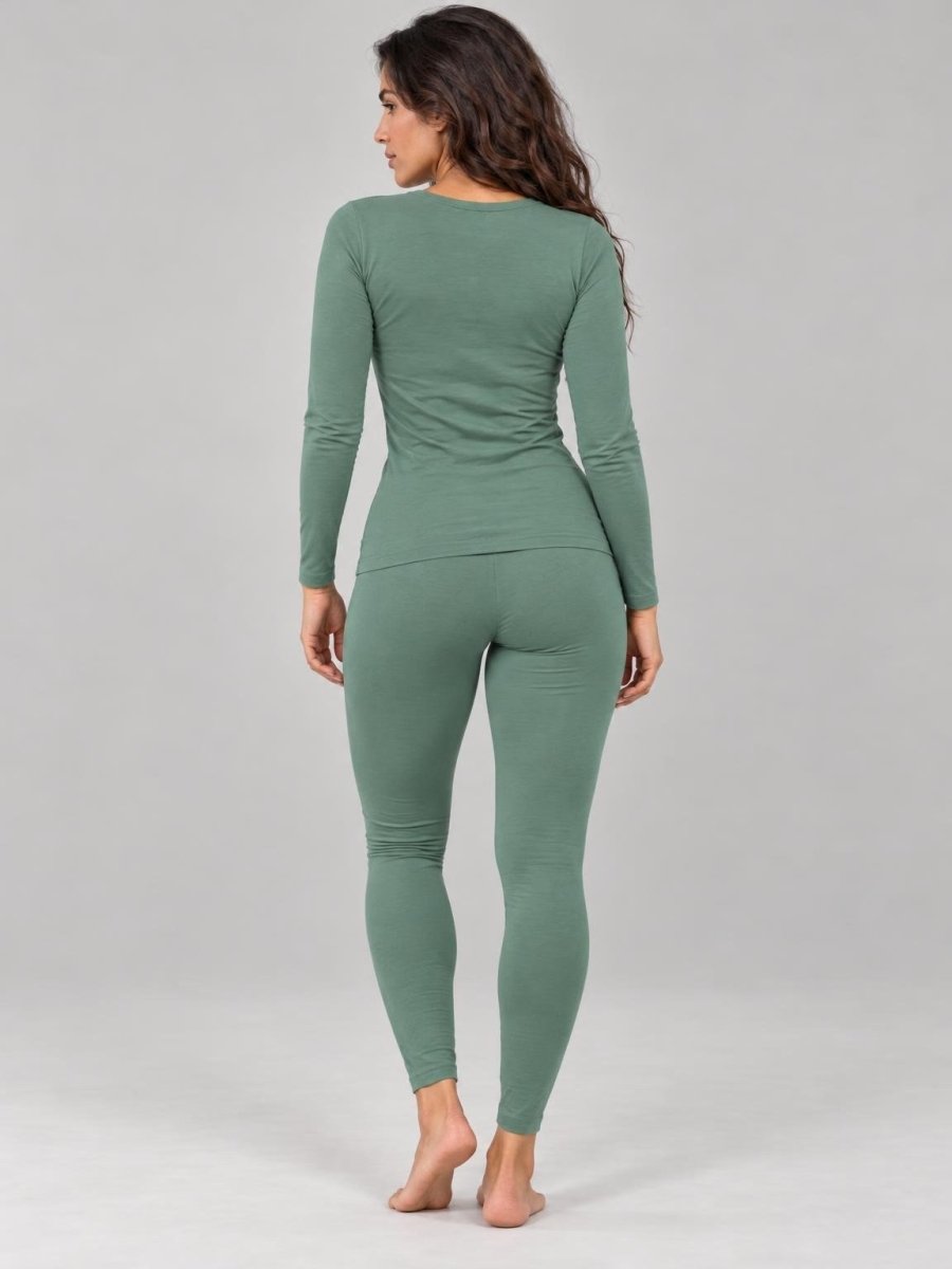 Pack 2 Ensembles T-shirt Manche Longue Col Rond et Legging Vert Eucalyptus & Blanc – LILYA