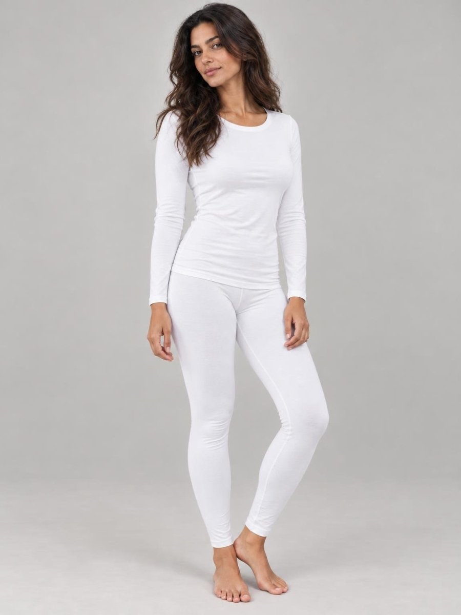 Pack 2 Ensembles T-shirt Manche Longue Col Rond et Legging Vert Eucalyptus & Blanc – LILYA