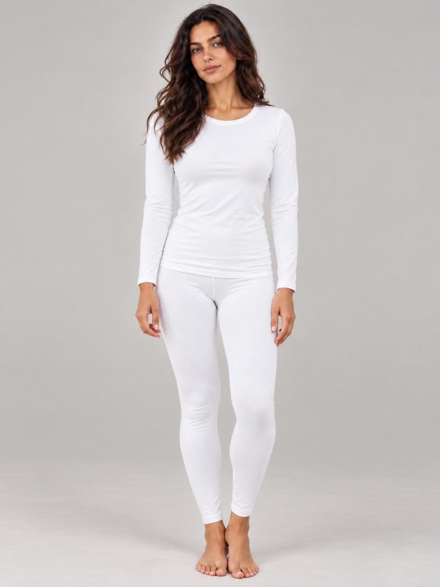 Pack 2 Ensembles T-shirt Manche Longue Col Rond et Legging Vert Eucalyptus & Blanc – LILYA