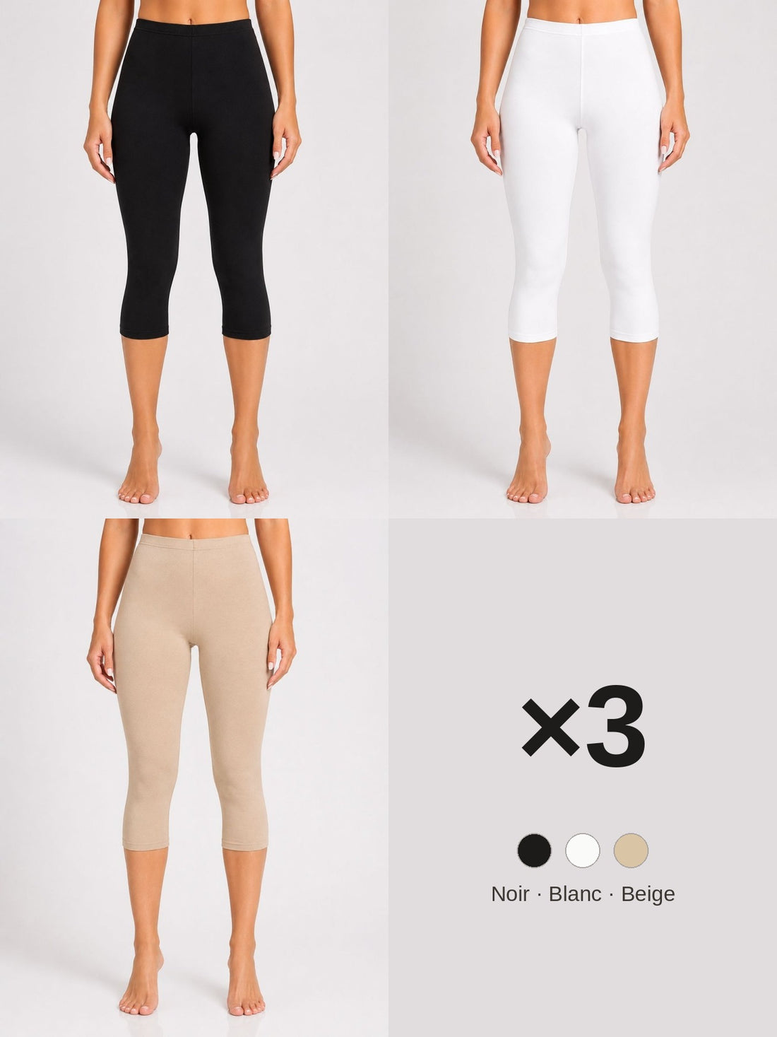 Pack 3 corsaires noir blanc beige LILYA