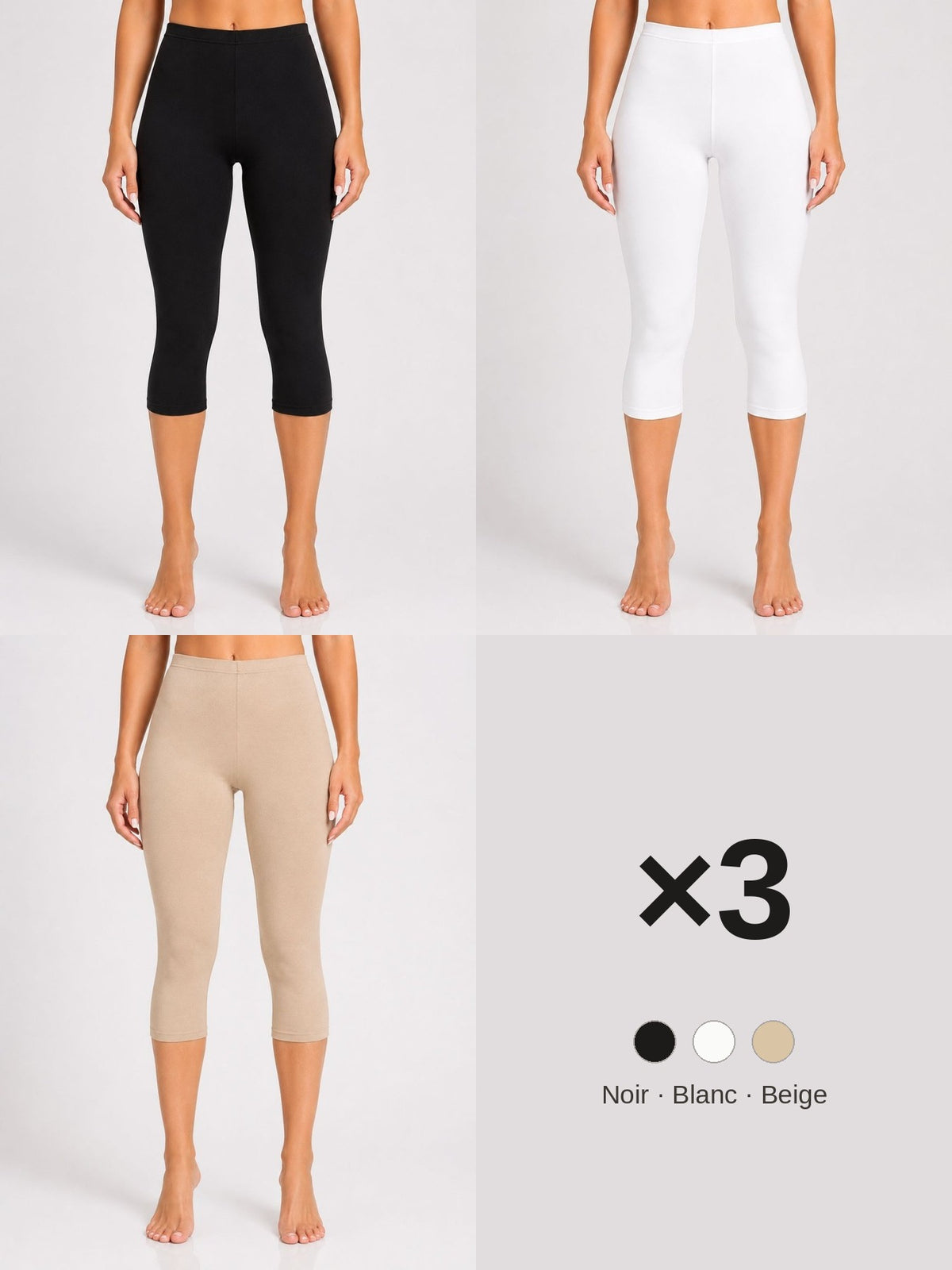Pack 3 corsaires noir blanc beige LILYA