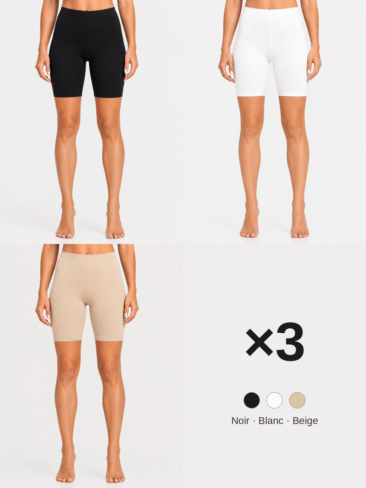 Pack 3 cyclistes noir blanc beige LILYA