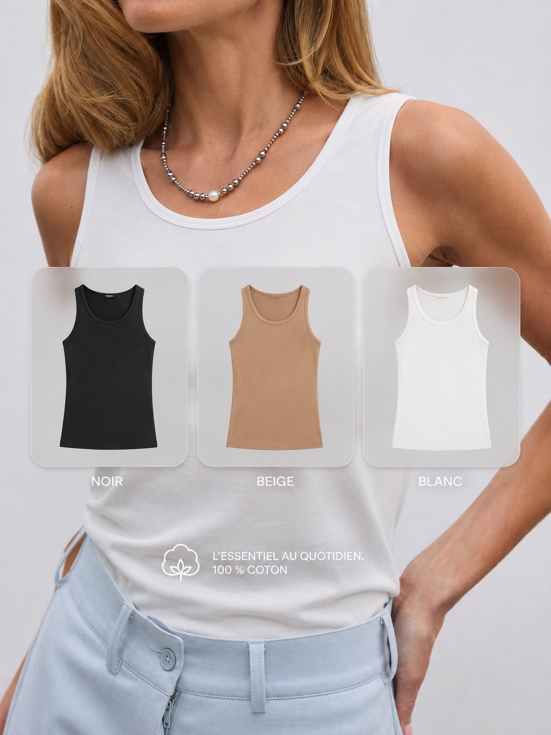 Pack 3 Débardeurs Marcel Noir Beige Blanc – LILYA