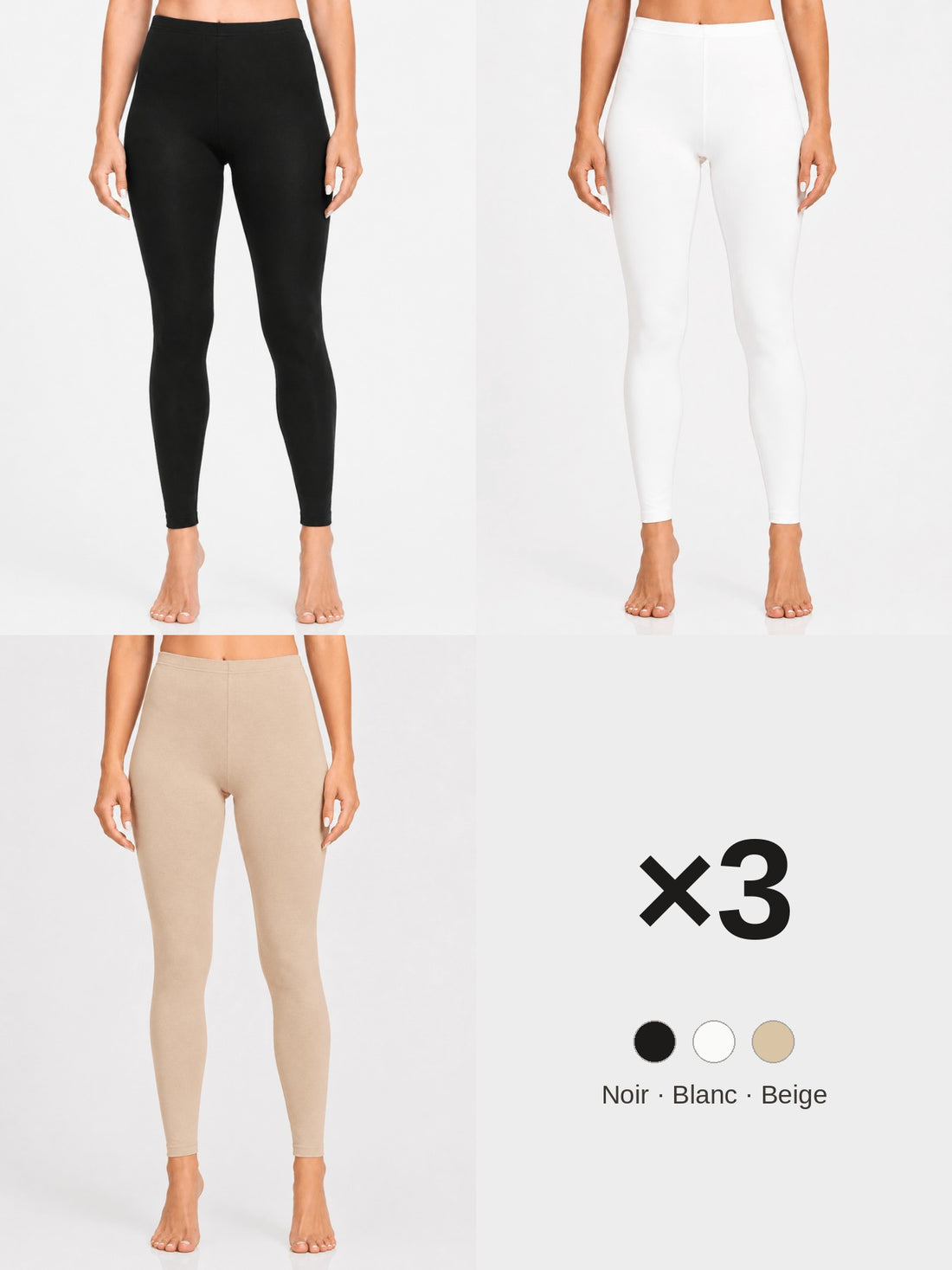 Pack 3 leggings noir blanc beige LILYA