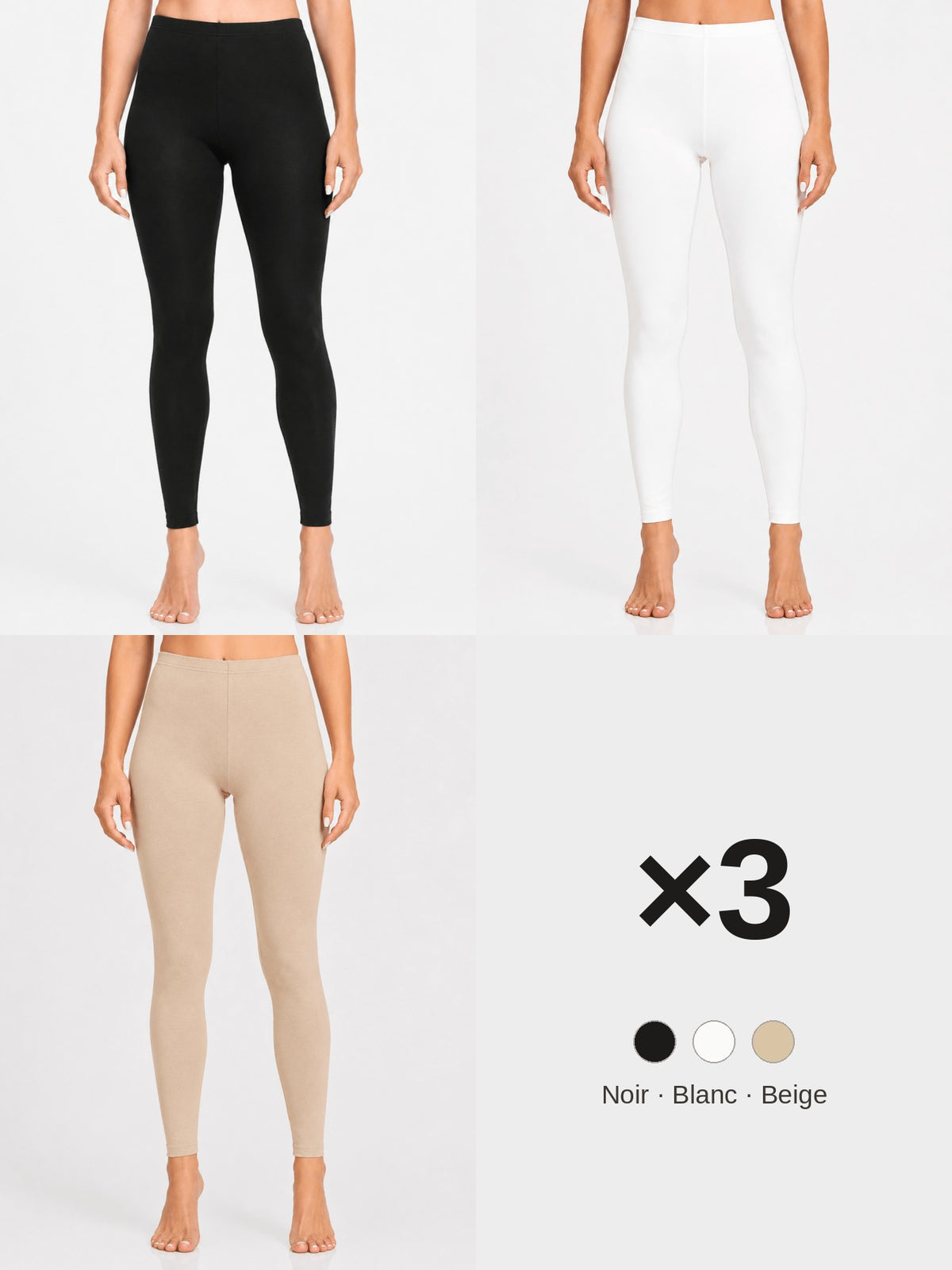 Pack 3 leggings noir blanc beige LILYA
