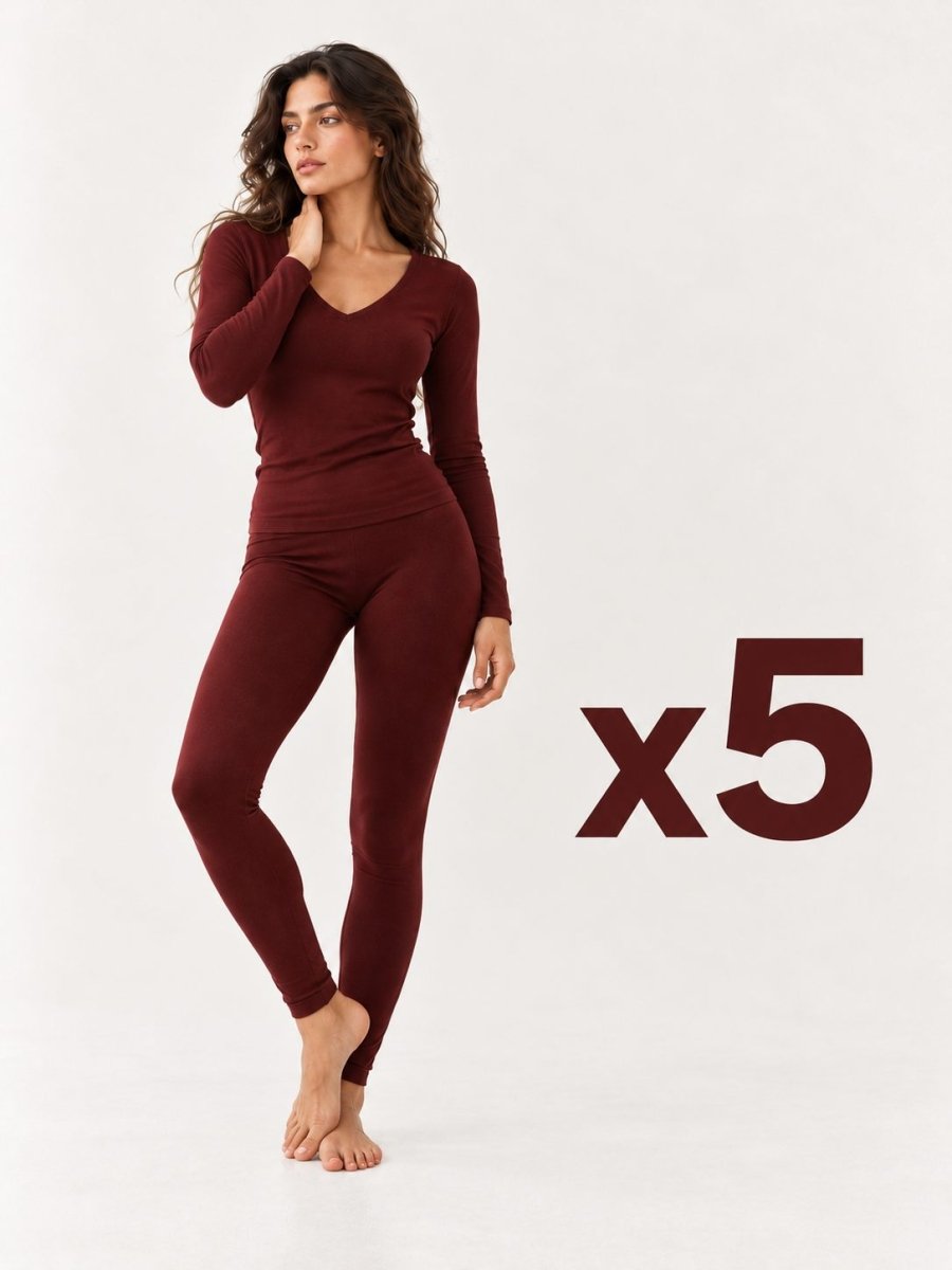 Pack 5 Ensembles T-shirt Manche Longue Col V et Legging – LILYA