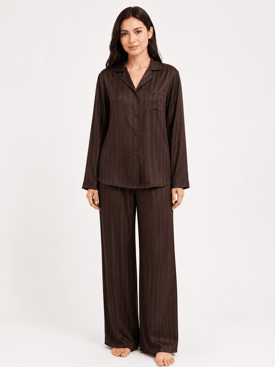Pyjama Satin Rayé Chocolat