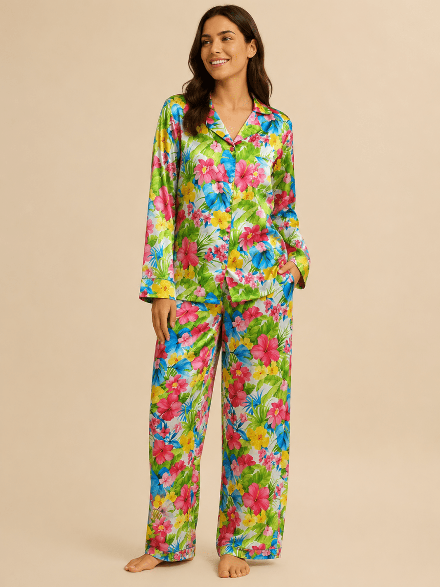 Pyjama Satiné Tropical Fleurs Colorées