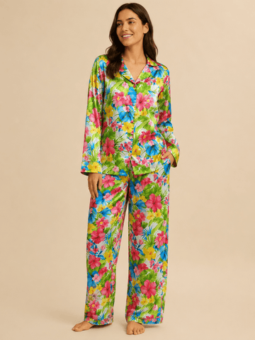 Pyjama Satiné Tropical Fleurs Colorées