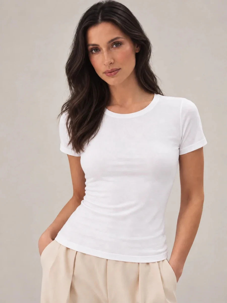 T-shirt manches courtes col rond Blanc – LILYA